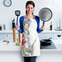 Hawaii DNA Kakau Tattoo Apron with Plumeria and Hibiscus Tropical Plants White Color