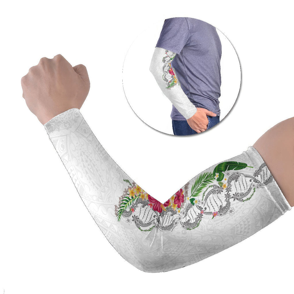 Hawaii DNA Kakau Tattoo Arm Sleeves with Plumeria and Hibiscus Tropical Plants White Color