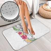 Hawaii DNA Kakau Tattoo Bathroom Set with Plumeria and Hibiscus Tropical Plants White Color