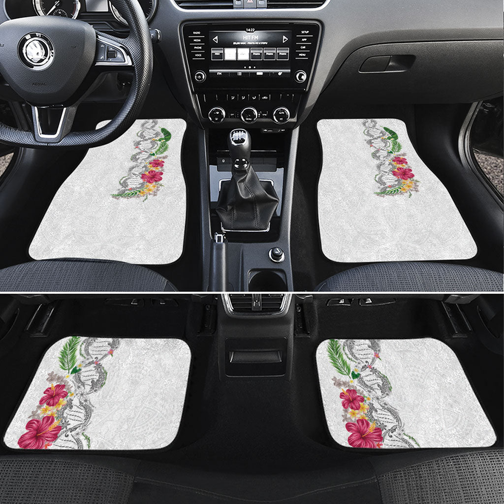 Hawaii DNA Kakau Tattoo Car Mats with Plumeria and Hibiscus Tropical Plants White Color