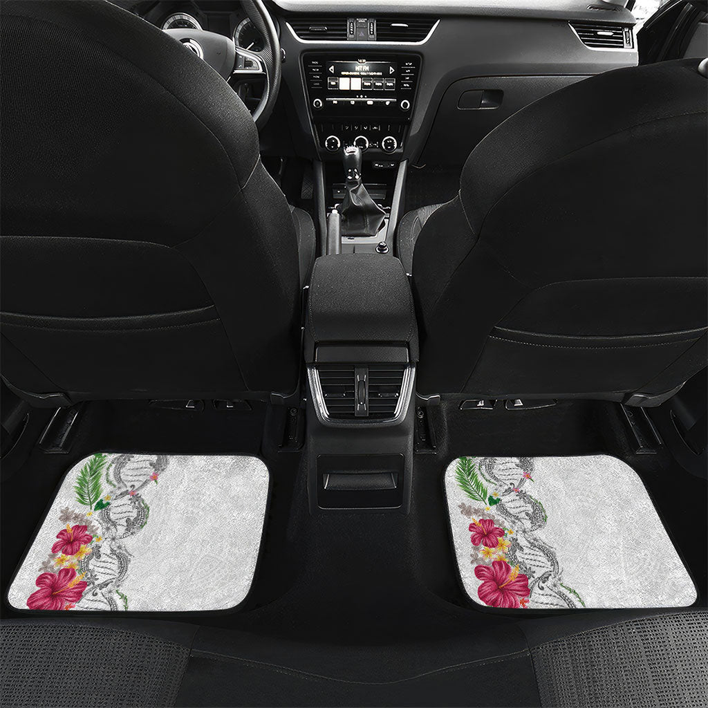 Hawaii DNA Kakau Tattoo Car Mats with Plumeria and Hibiscus Tropical Plants White Color