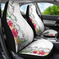 Hawaii DNA Kakau Tattoo Car Seat Cover with Plumeria and Hibiscus Tropical Plants White Color