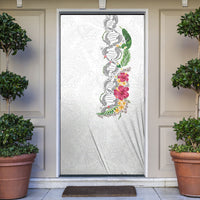 Hawaii DNA Kakau Tattoo Door Cover with Plumeria and Hibiscus Tropical Plants White Color