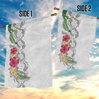 Hawaii DNA Kakau Tattoo Garden Flag with Plumeria and Hibiscus Tropical Plants White Color