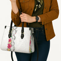 Hawaii DNA Kakau Tattoo Leather Bag with Plumeria and Hibiscus Tropical Plants White Color