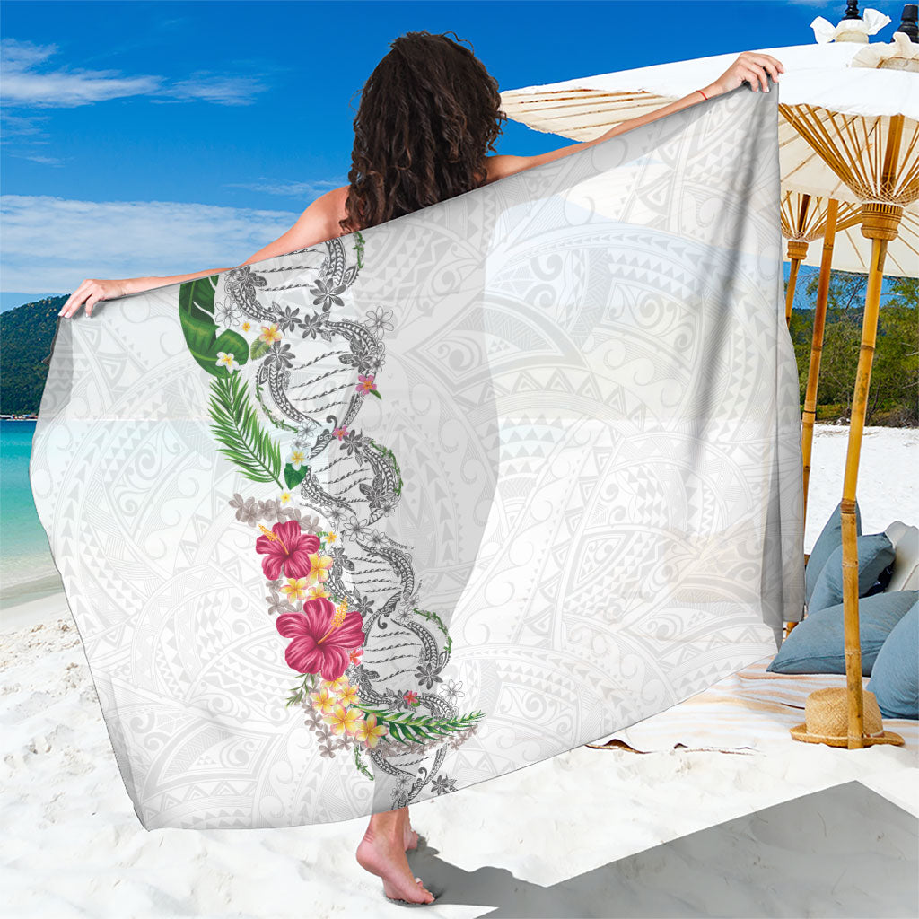 Hawaii DNA Kakau Tattoo Sarong with Plumeria and Hibiscus Tropical Plants White Color