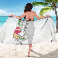 Hawaii DNA Kakau Tattoo Sarong with Plumeria and Hibiscus Tropical Plants White Color