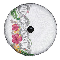 Hawaii DNA Kakau Tattoo Spare Tire Cover with Plumeria and Hibiscus Tropical Plants White Color