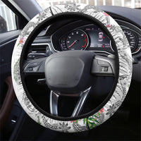 Hawaii DNA Kakau Tattoo Steering Wheel Cover with Plumeria and Hibiscus Tropical Plants White Color