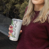 Hawaii DNA Kakau Tattoo Tumbler Cup with Plumeria and Hibiscus Tropical Plants White Color