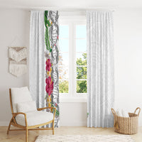 Hawaii DNA Kakau Tattoo Window Curtain with Plumeria and Hibiscus Tropical Plants White Color