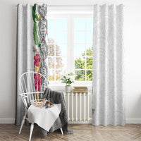 Hawaii DNA Kakau Tattoo Window Curtain with Plumeria and Hibiscus Tropical Plants White Color