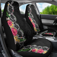 Hawaii DNA Kakau Tattoo Car Seat Cover with Plumeria and Hibiscus Tropical Plants Black Color