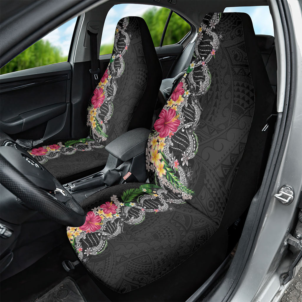 Hawaii DNA Kakau Tattoo Car Seat Cover with Plumeria and Hibiscus Tropical Plants Black Color