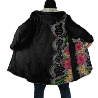 Hawaii DNA Kakau Tattoo Cloak with Plumeria and Hibiscus Tropical Plants Black Color
