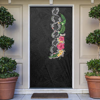 Hawaii DNA Kakau Tattoo Door Cover with Plumeria and Hibiscus Tropical Plants Black Color