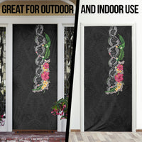 Hawaii DNA Kakau Tattoo Door Cover with Plumeria and Hibiscus Tropical Plants Black Color