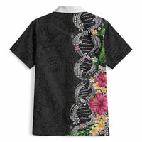 Hawaii DNA Kakau Tattoo Hawaiian Shirt with Plumeria and Hibiscus Tropical Plants Black Color