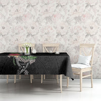 Hawaii DNA Kakau Tattoo Tablecloth with Plumeria and Hibiscus Tropical Plants Black Color