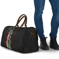 Hawaii DNA Kakau Tattoo Travel Bag with Plumeria and Hibiscus Tropical Plants Black Color
