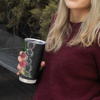 Hawaii DNA Kakau Tattoo Tumbler Cup with Plumeria and Hibiscus Tropical Plants Black Color