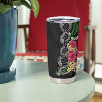Hawaii DNA Kakau Tattoo Tumbler Cup with Plumeria and Hibiscus Tropical Plants Black Color