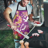 Hawaiian and Japanese Culture Together Apron Kakau Tribal Pattern and Irezumi Art Purple Color