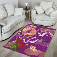 Hawaiian and Japanese Culture Together Area Rug Kakau Tribal Pattern and Irezumi Art Purple Color