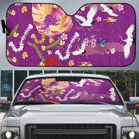 Hawaiian and Japanese Culture Together Auto Sun Shade Kakau Tribal Pattern and Irezumi Art Purple Color