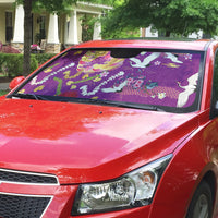 Hawaiian and Japanese Culture Together Auto Sun Shade Kakau Tribal Pattern and Irezumi Art Purple Color