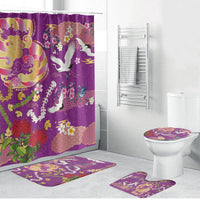 Hawaiian and Japanese Culture Together Bathroom Set Kakau Tribal Pattern and Irezumi Art Purple Color