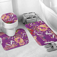 Hawaiian and Japanese Culture Together Bathroom Set Kakau Tribal Pattern and Irezumi Art Purple Color