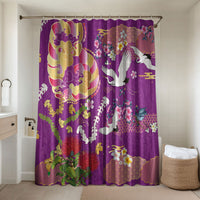 Hawaiian and Japanese Culture Together Bathroom Set Kakau Tribal Pattern and Irezumi Art Purple Color