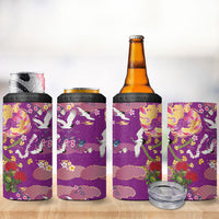 Hawaiian and Japanese Culture Together 4 in 1 Can Cooler Tumbler Kakau Tribal Pattern and Irezumi Art Purple Color