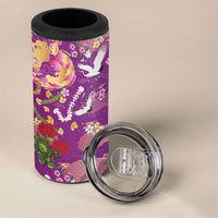 Hawaiian and Japanese Culture Together 4 in 1 Can Cooler Tumbler Kakau Tribal Pattern and Irezumi Art Purple Color