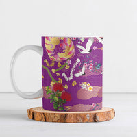 Hawaiian and Japanese Culture Together Ceramic Mug Kakau Tribal Pattern and Irezumi Art Purple Color