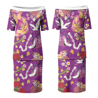 Hawaiian and Japanese Culture Together Couples Matching Puletasi and Hawaiian Shirt Kakau Tribal Pattern and Irezumi Art Purple Color