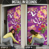Hawaiian and Japanese Culture Together Door Cover Kakau Tribal Pattern and Irezumi Art Purple Color