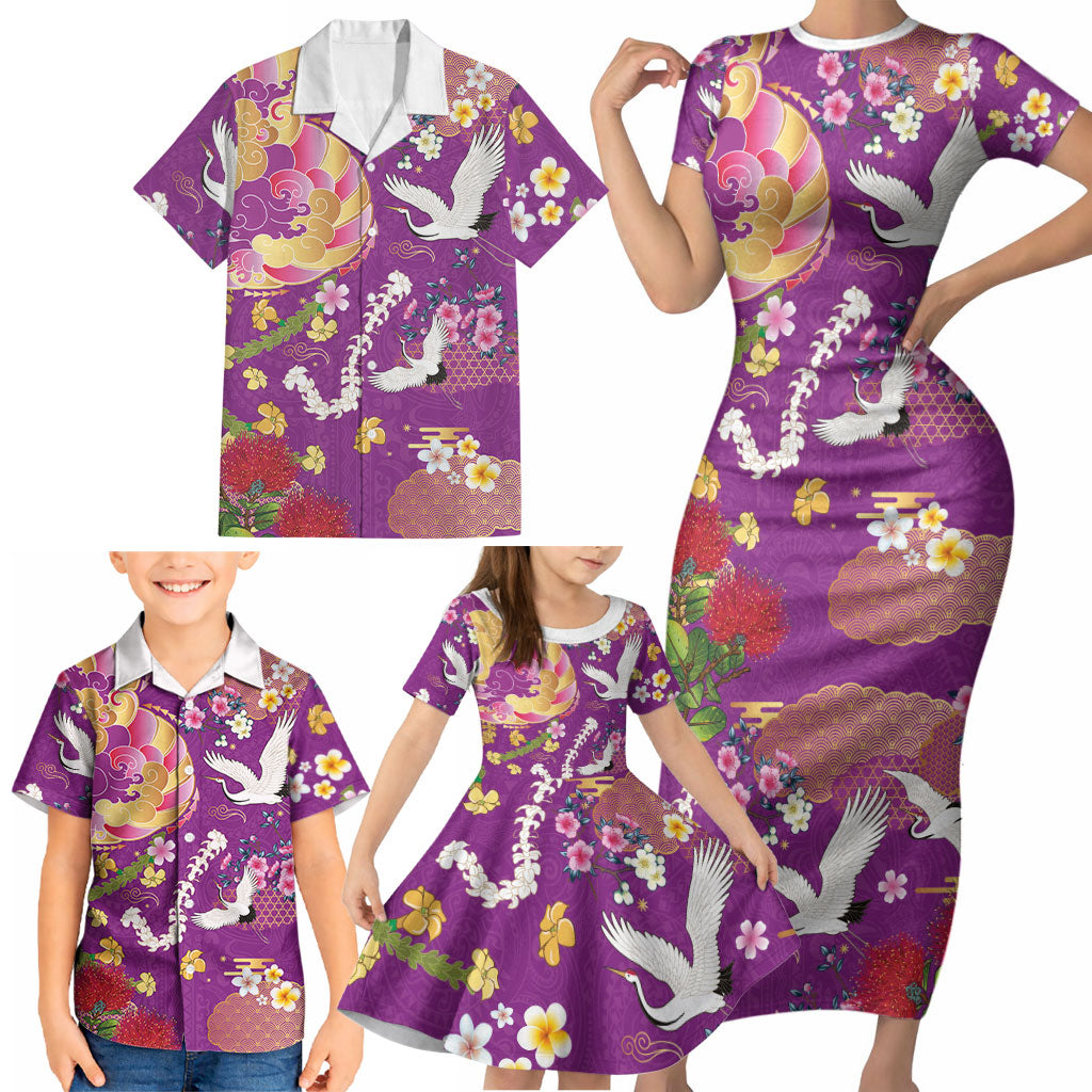 Hawaiian and Japanese Culture Together Family Matching Short Sleeve Bodycon Dress and Hawaiian Shirt Kakau Tribal Pattern and Irezumi Art Purple Color LT03 - Polynesian Pride