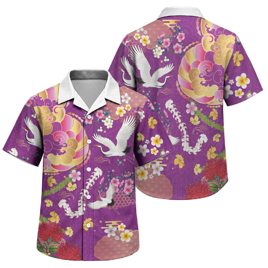 Hawaiian and Japanese Culture Together Family Matching Tank Maxi Dress and Hawaiian Shirt Kakau Tribal Pattern and Irezumi Art Purple Color