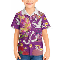 Hawaiian and Japanese Culture Together Hawaiian Shirt Kakau Tribal Pattern and Irezumi Art Purple Color