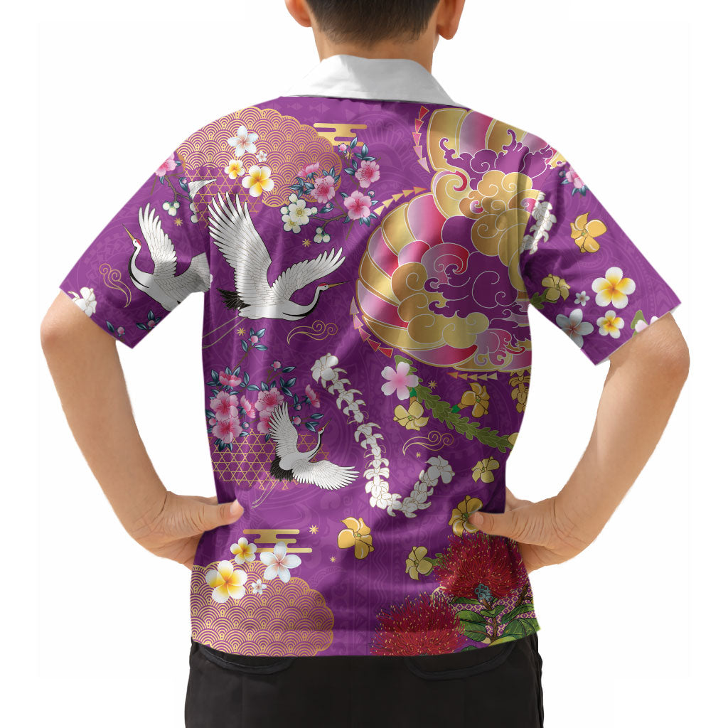 Hawaiian and Japanese Culture Together Hawaiian Shirt Kakau Tribal Pattern and Irezumi Art Purple Color