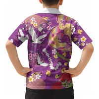 Hawaiian and Japanese Culture Together Hawaiian Shirt Kakau Tribal Pattern and Irezumi Art Purple Color