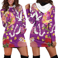 Hawaiian and Japanese Culture Together Hoodie Dress Kakau Tribal Pattern and Irezumi Art Purple Color