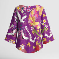 Hawaiian and Japanese Culture Together Kimono Sleeve Blouse Kakau Tribal Pattern and Irezumi Art Purple Color