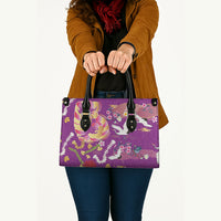 Hawaiian and Japanese Culture Together Leather Bag Kakau Tribal Pattern and Irezumi Art Purple Color