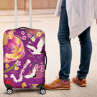 Hawaiian and Japanese Culture Together Luggage Cover Kakau Tribal Pattern and Irezumi Art Purple Color
