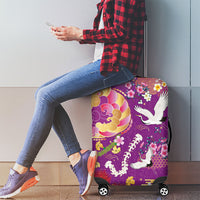 Hawaiian and Japanese Culture Together Luggage Cover Kakau Tribal Pattern and Irezumi Art Purple Color