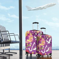 Hawaiian and Japanese Culture Together Luggage Cover Kakau Tribal Pattern and Irezumi Art Purple Color