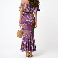 Hawaiian and Japanese Culture Together Mermaid Dress Kakau Tribal Pattern and Irezumi Art Purple Color